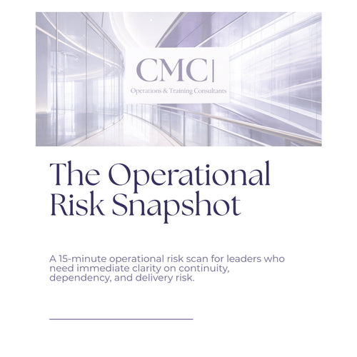 Cover of 'The Operational Risk Snapshot' by CMC, featuring a futuristic hallway design.